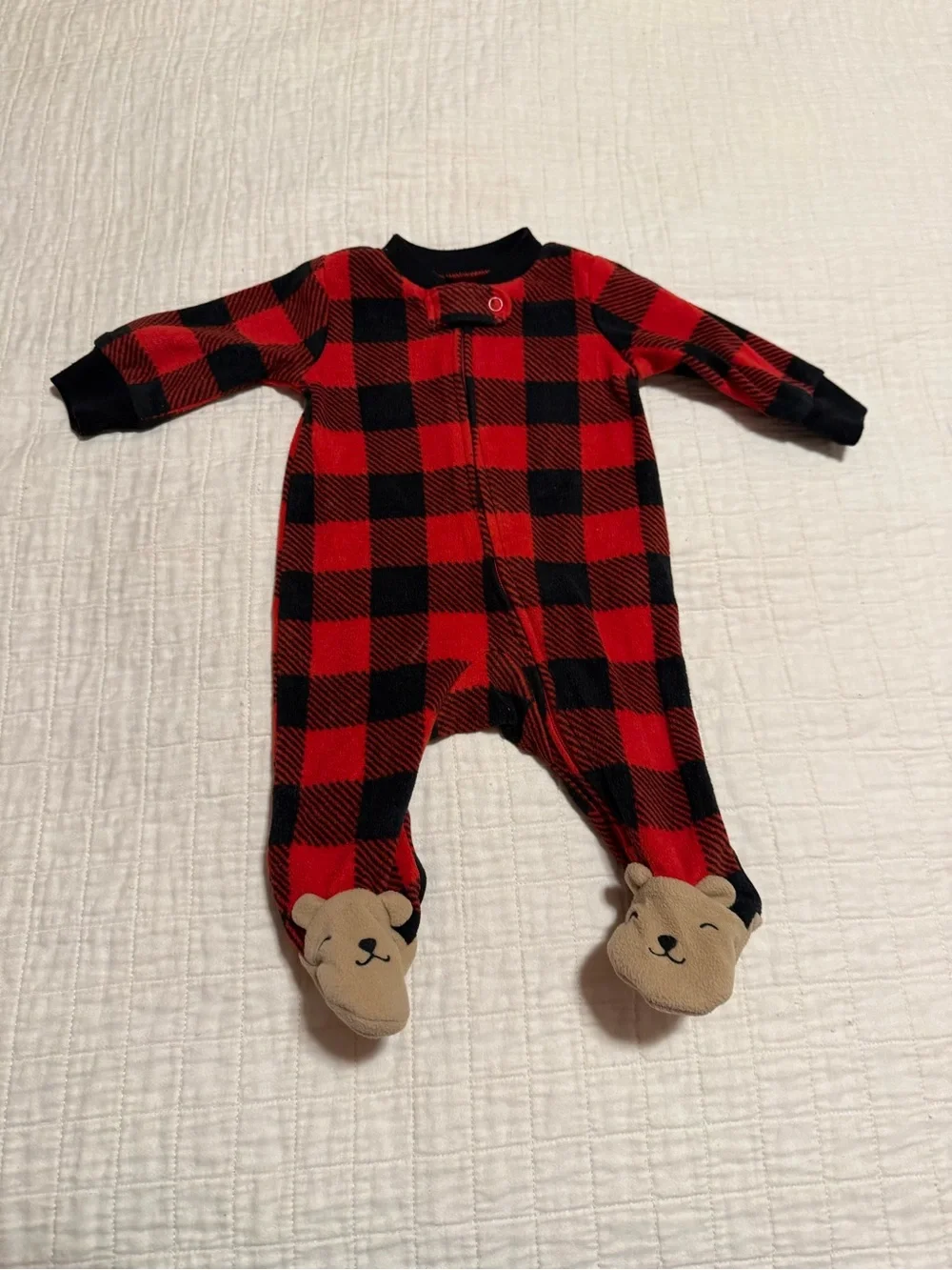 Red and Black Buffalo Plaid Footed One-Piece Pajamas size newborn